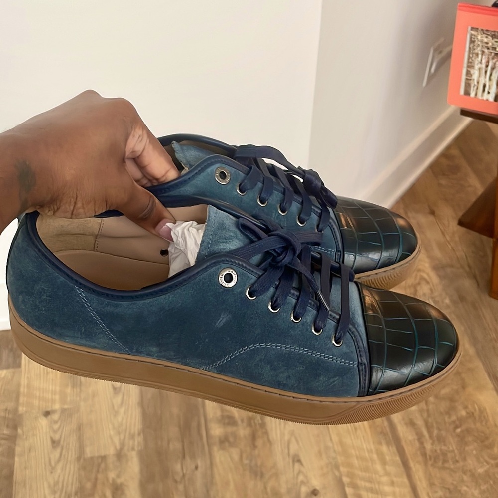 BNWT LANVIN DBB1 Crocodile Embossed Low Top Sneakers